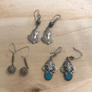 3 pairs of silver earrings